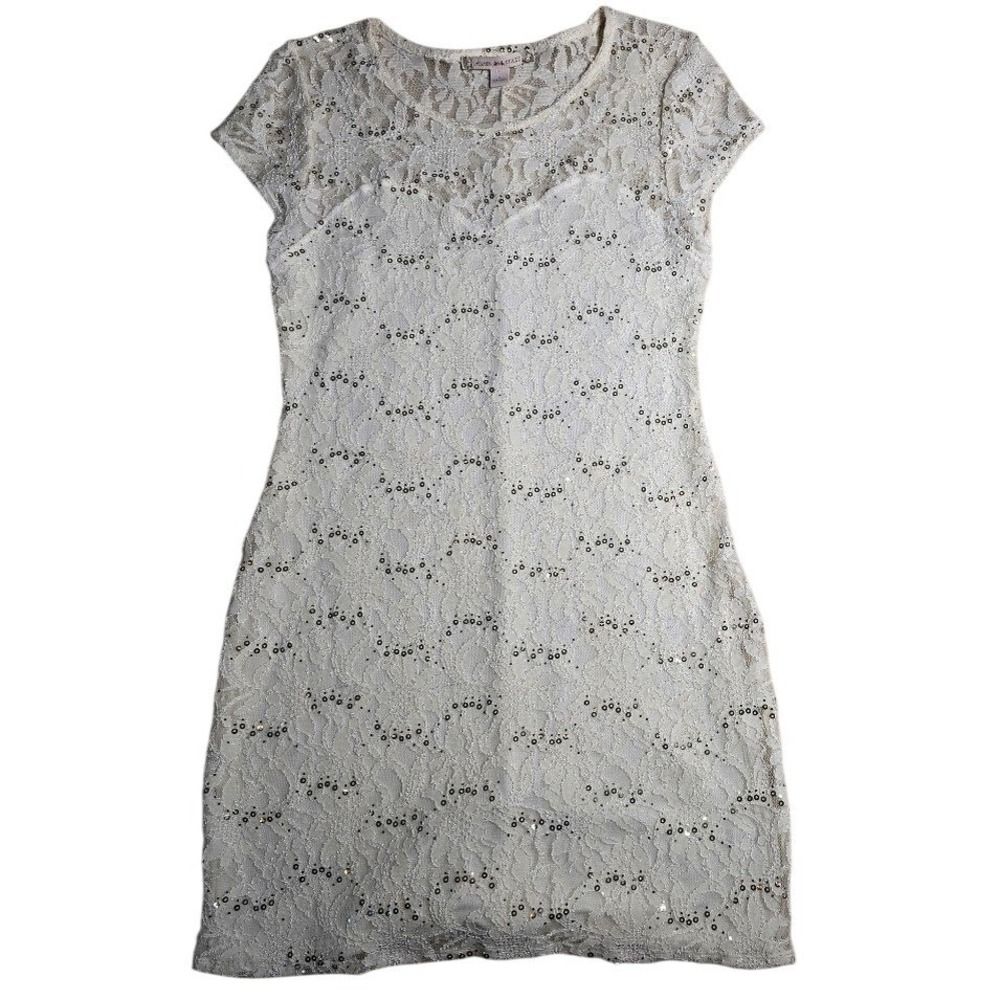 Chelsea & Violet Ivory Lace Sequin Sheath Dress Womens Large Cap Sleeve Cocktail